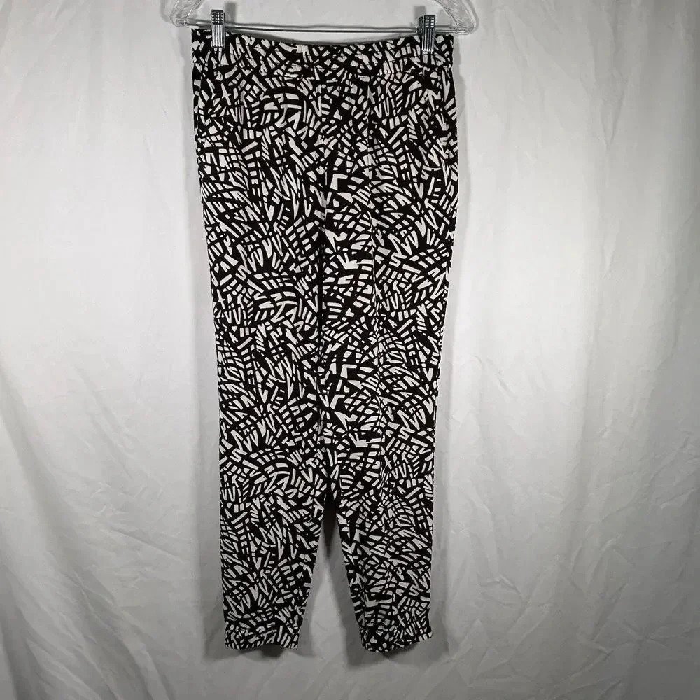 Banana Republic Pants Women's 4 Black White Print Pull On Elastic Waist